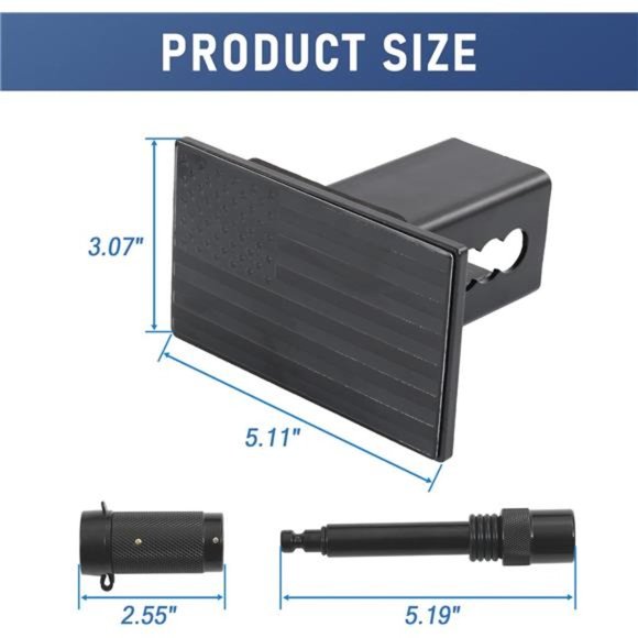 Heavy Duty American Flag Trailer Hitch Cover For 2-Inch Receivers - Chrome, With Hitch Pin & Clip - View #12